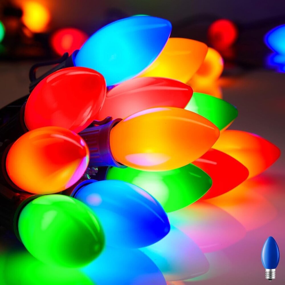 Vintage C9 LED Christmas Lights Outdoor 25Ft String with Colored Bulbs